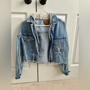 American Eagle Cropped Hooded Denim Jacket